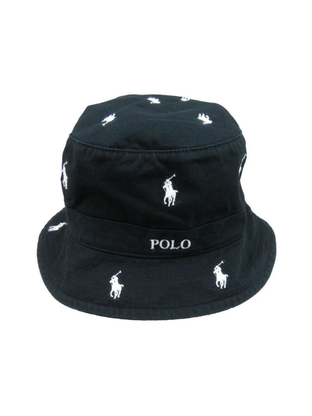 Polo Ralph Lauren Embroidered Pony Bucket Hat Adult Size S/M Black White NEW